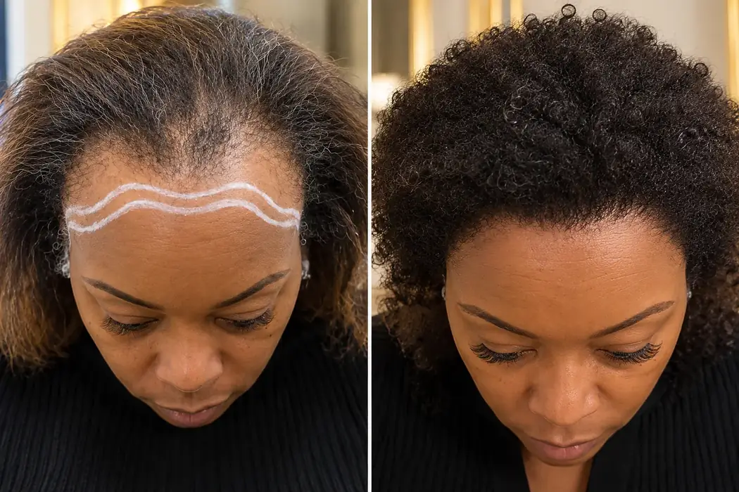 Female hairline restoration before and after result